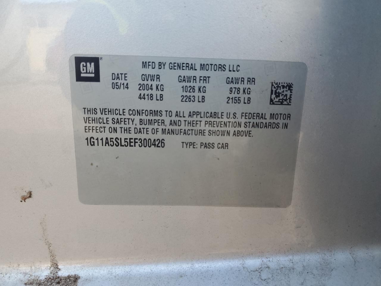 2014 Chevrolet Malibu Ls VIN: 1G11A5SL5EF300426 Lot: 84476165