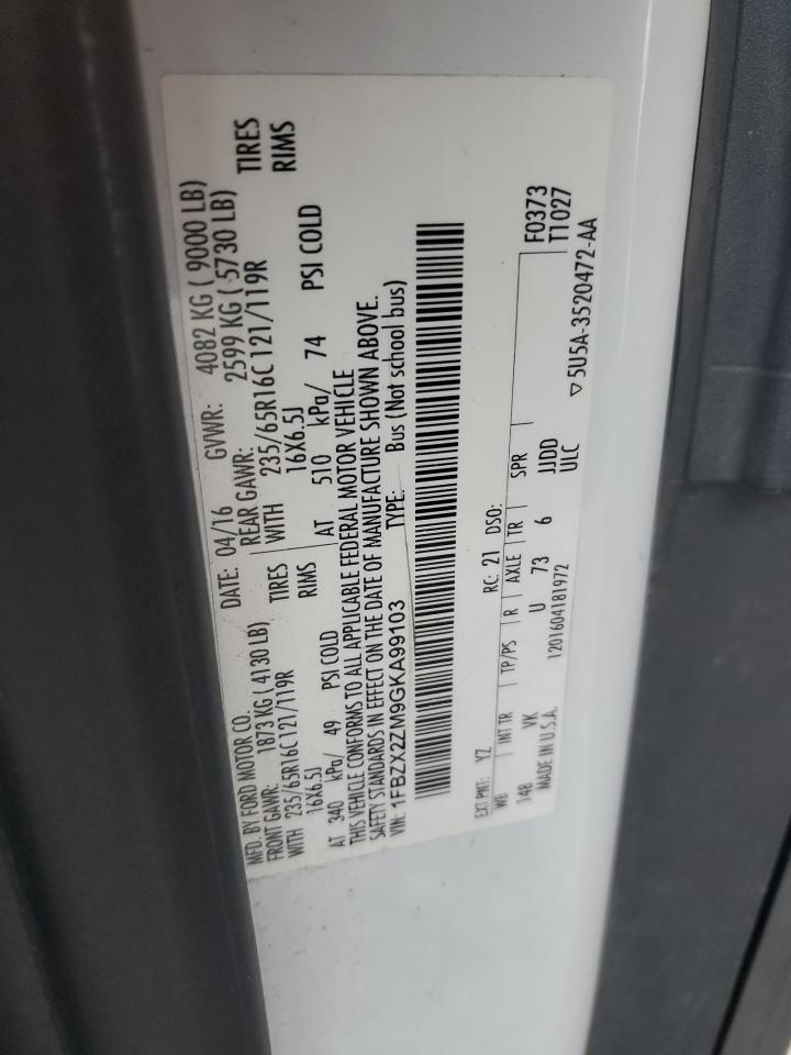 2016 Ford Transit T-350 VIN: 1FBZX2ZM9GKA99103 Lot: 71870265