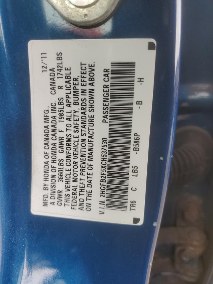 2012 Honda Civic Lx VIN: 2HGFB2F5XCH537530 Lot: 84380935