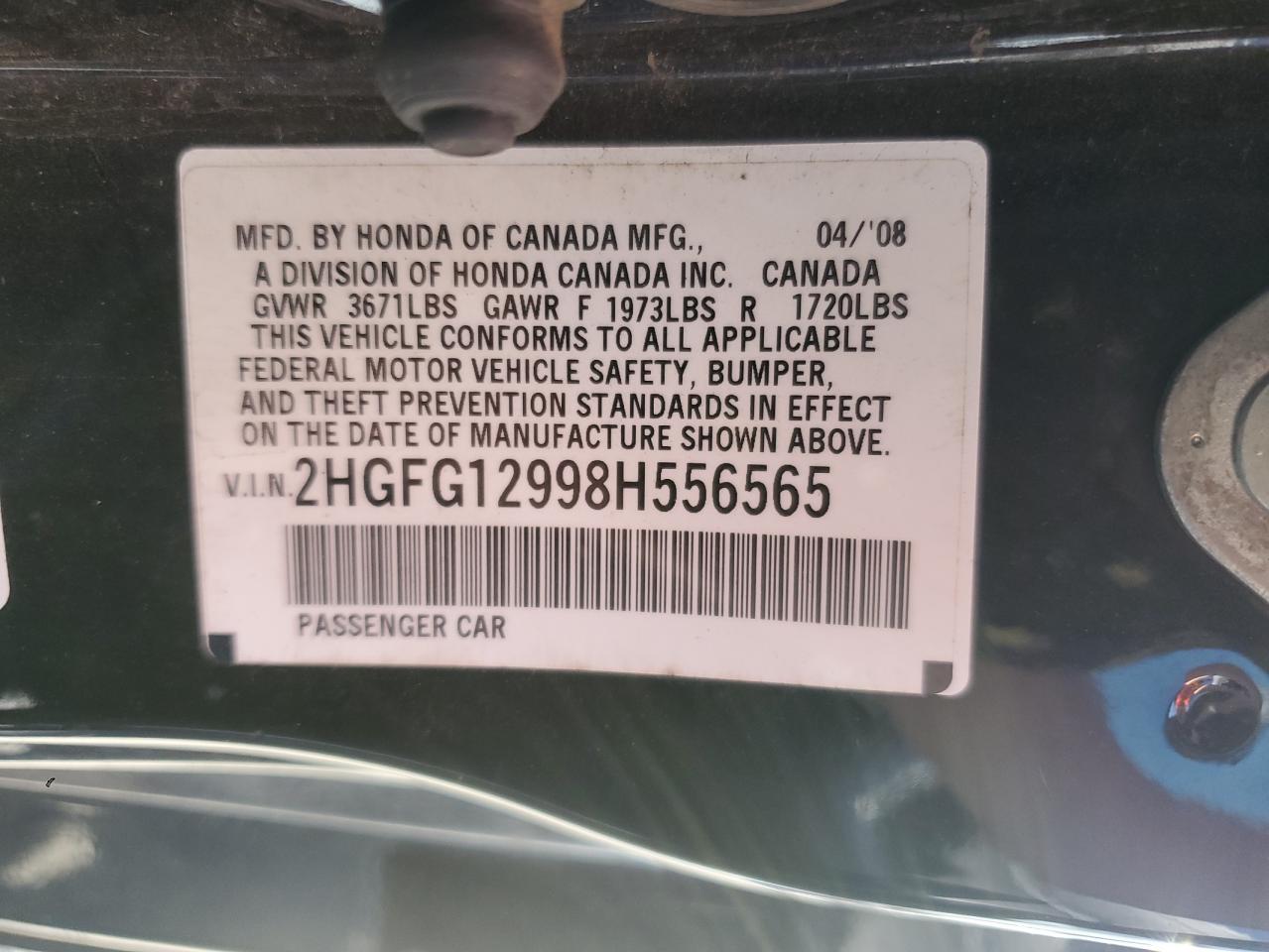 2008 Honda Civic Exl VIN: 2HGFG12998H556565 Lot: 80672925