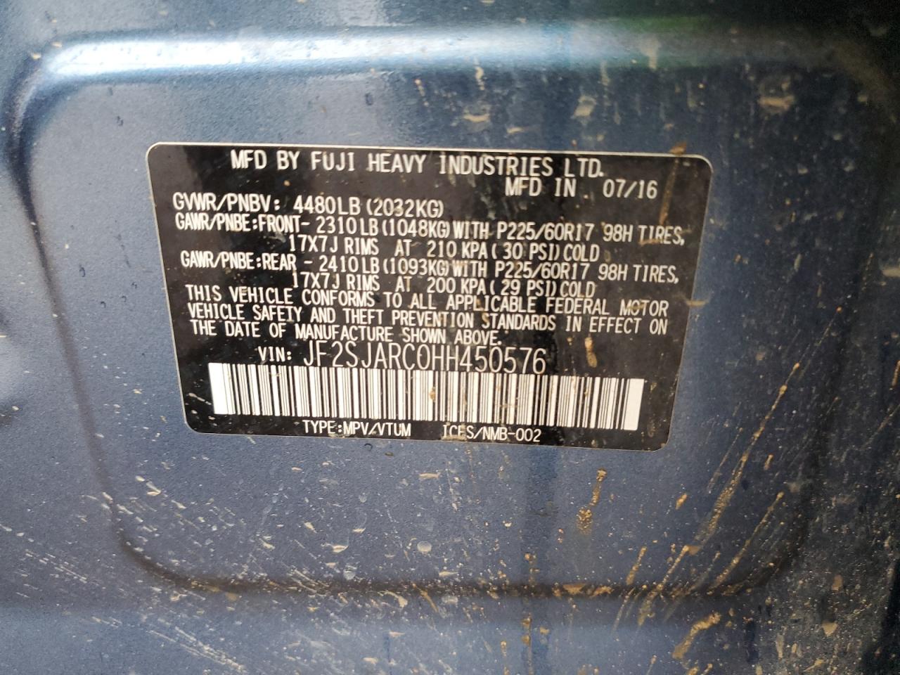 2017 Subaru Forester 2.5I Limited VIN: JF2SJARC0HH450576 Lot: 80134855