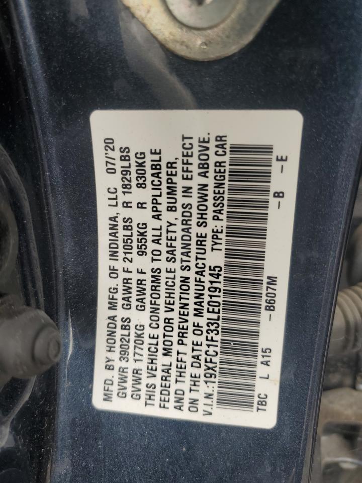 2020 Honda Civic Ex VIN: 19XFC1F33LE019145 Lot: 81254295