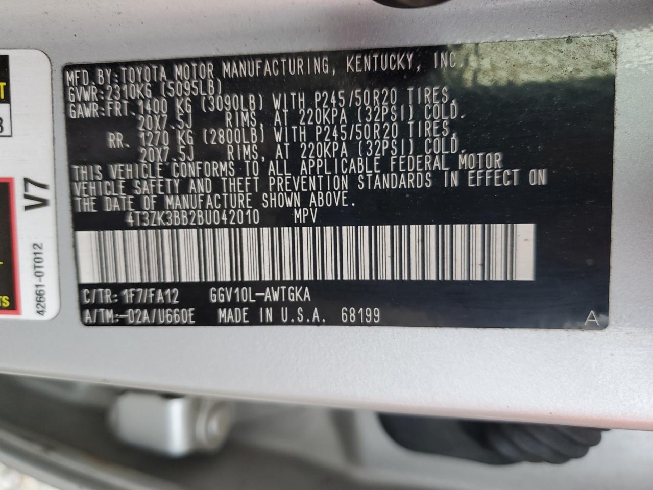 2011 Toyota Venza VIN: 4T3ZK3BB2BU042010 Lot: 84392095
