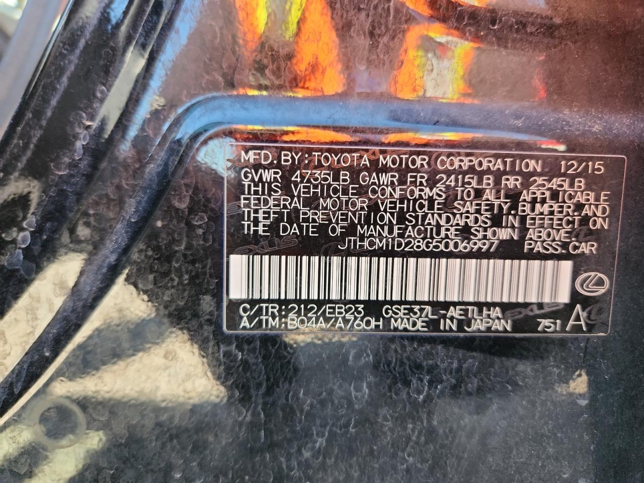 2016 Lexus Is 300 VIN: JTHCM1D28G5006997 Lot: 82162805