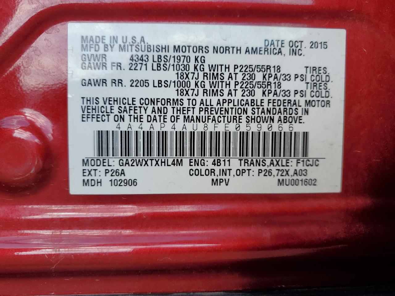 2015 Mitsubishi Outlander Sport Se VIN: 4A4AP4AU8FE059066 Lot: 83872075