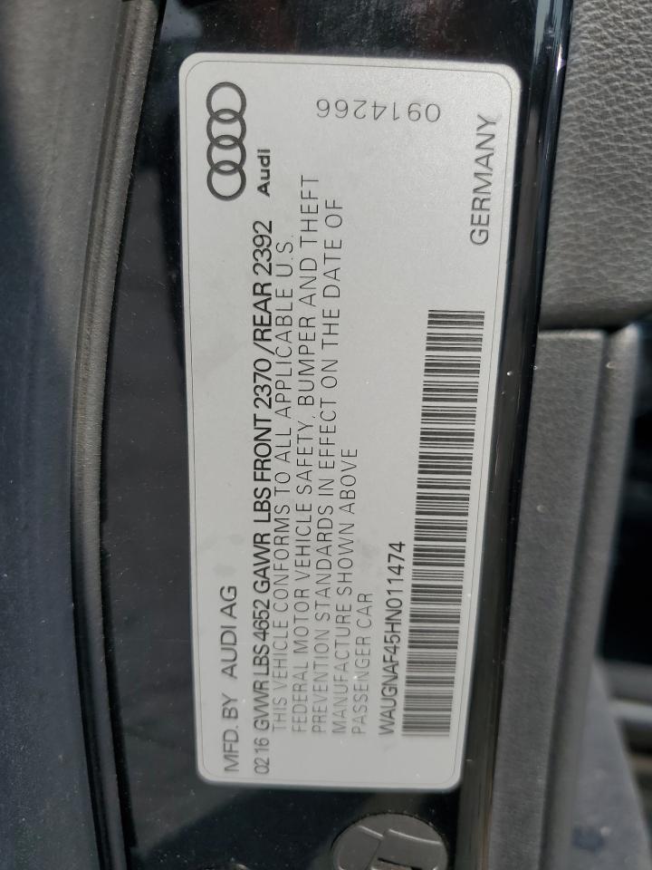 2017 Audi A4 VIN: WAUGNAF45HN011474 Lot: 80786605