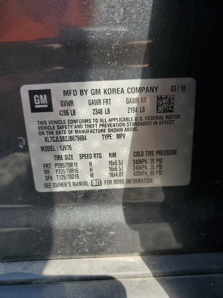 2018 Chevrolet Trax 1Lt VIN: KL7CJLSB2JB675684 Lot: 83957585