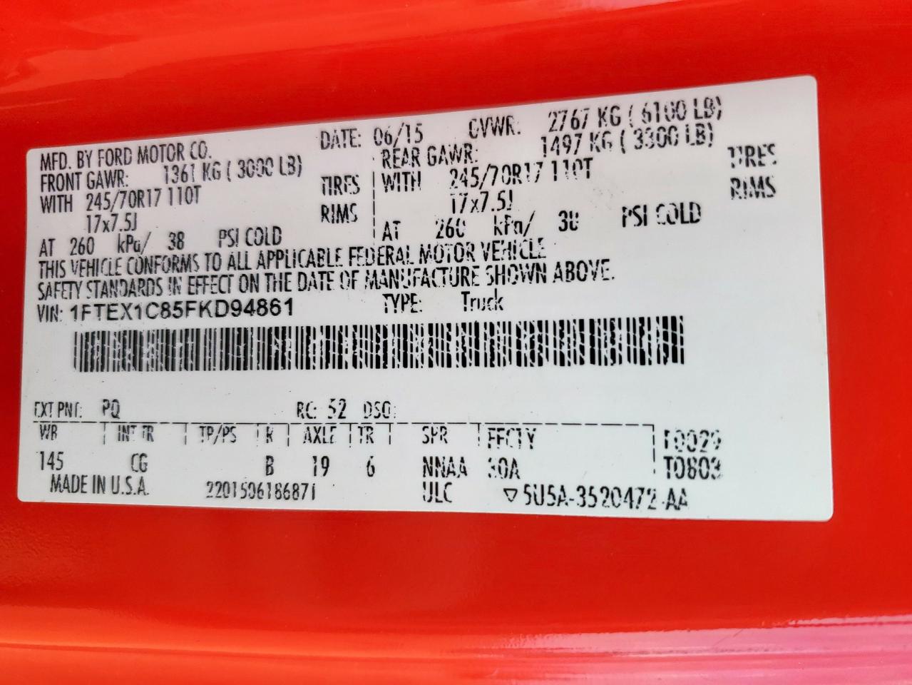 2015 Ford F150 Super Cab VIN: 1FTEX1C85FKD94861 Lot: 71037965