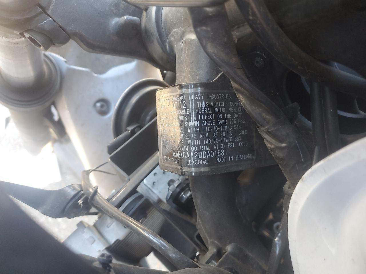 2013 Kawasaki Ex300 A VIN: JKAEX8A12DDA01881 Lot: 82138535