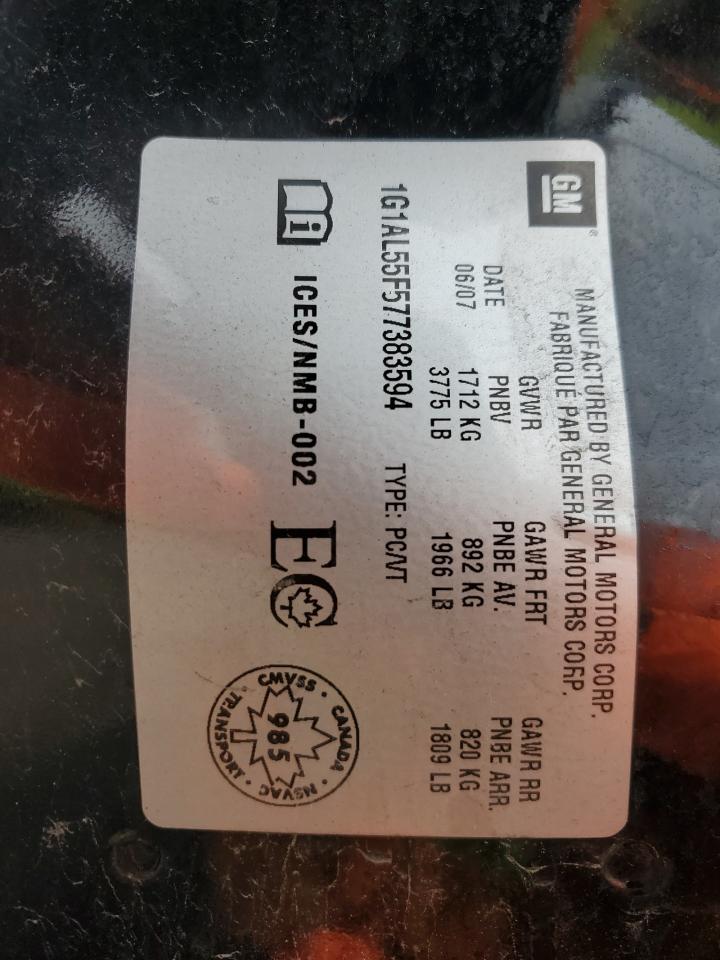 2007 Chevrolet Cobalt Lt VIN: 1G1AL55F577383594 Lot: 72038705