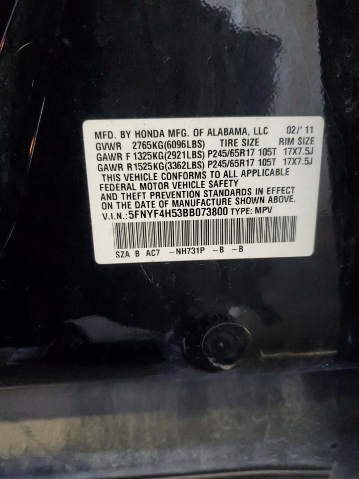 2011 Honda Pilot Exl VIN: 5FNYF4H53BB073800 Lot: 84366945