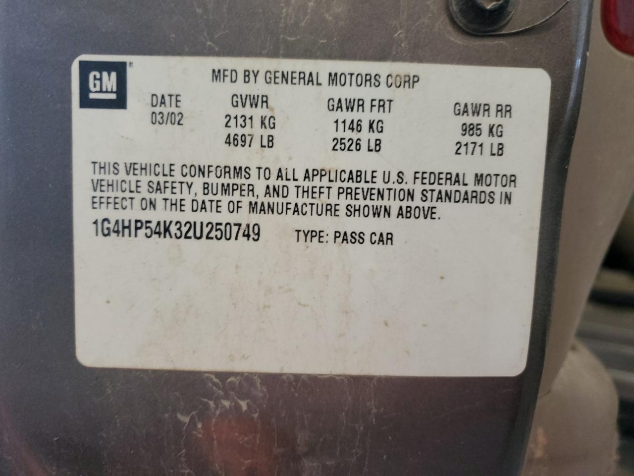 2002 Buick Lesabre Custom VIN: 1G4HP54K32U250749 Lot: 81476835