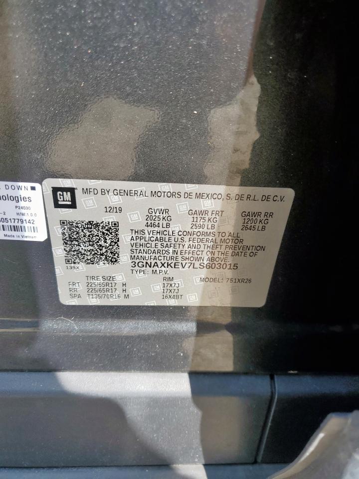 2020 Chevrolet Equinox Lt VIN: 3GNAXKEV7LS603015 Lot: 80136845