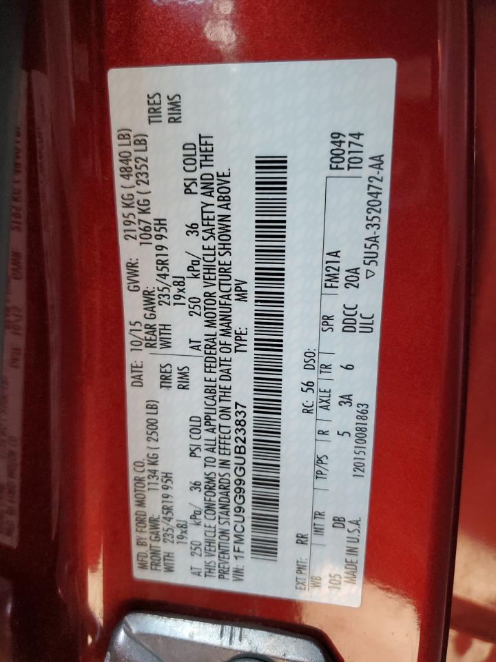 2016 Ford Escape Se VIN: 1FMCU9G99GUB23837 Lot: 81520905