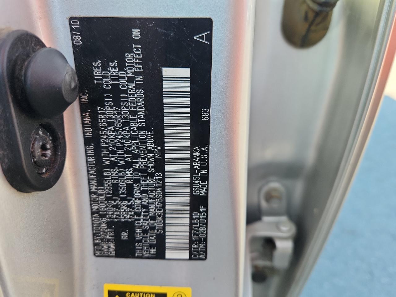 2011 Toyota Highlander Base VIN: 5TDBK3EH7BS041213 Lot: 71024875