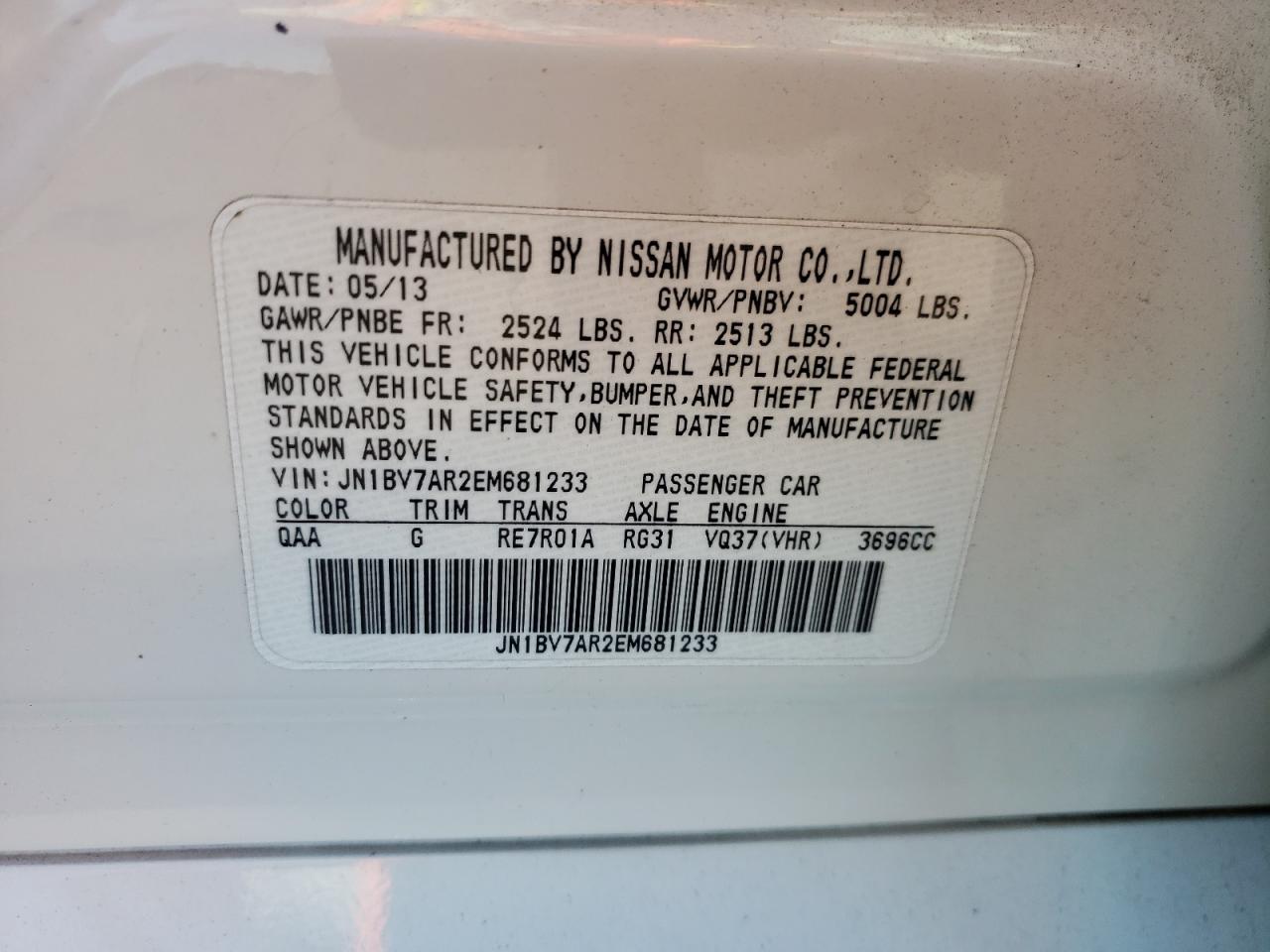 2014 Infiniti Q50 Base VIN: JN1BV7AR2EM681233 Lot: 81147865