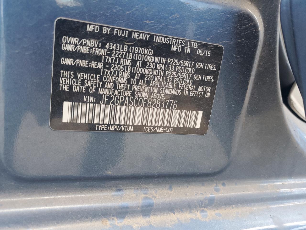 2015 Subaru Xv Crosstrek Sport Limited VIN: JF2GPASC0F8283776 Lot: 83767775