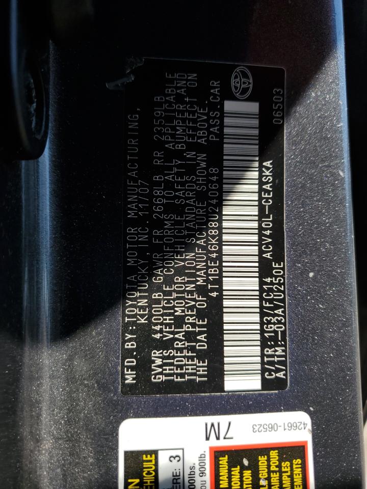 2008 Toyota Camry Ce VIN: 4T1BE46K88U240648 Lot: 80849135