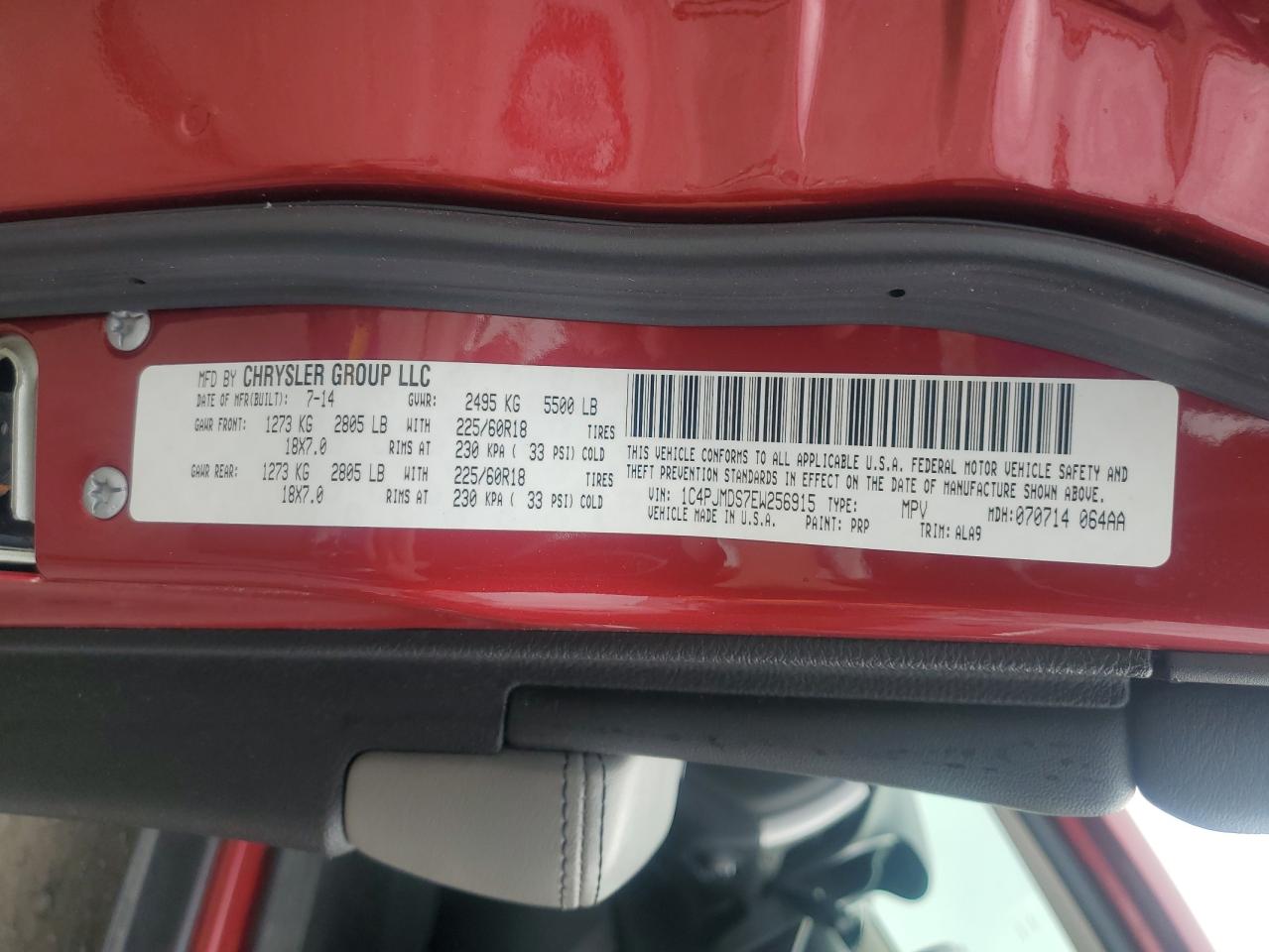 2014 Jeep Cherokee Limited VIN: 1C4PJMDS7EW256915 Lot: 80916465