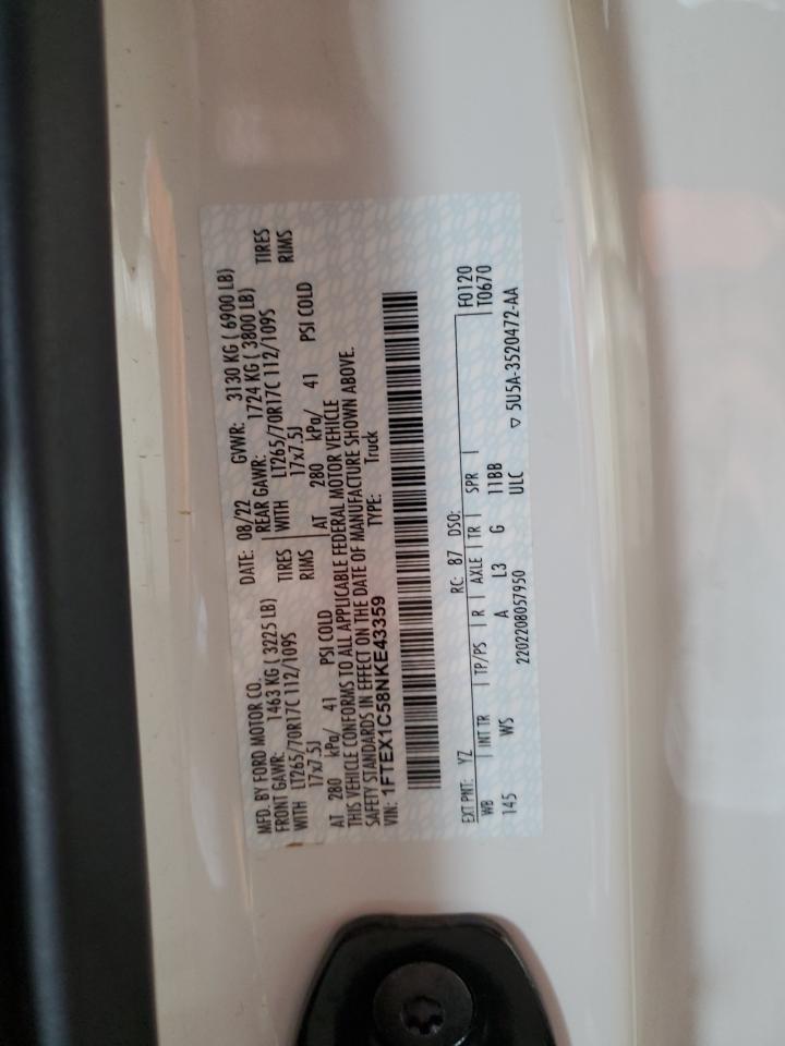 2022 Ford F150 Super Cab VIN: 1FTEX1C58NKE43359 Lot: 67585195