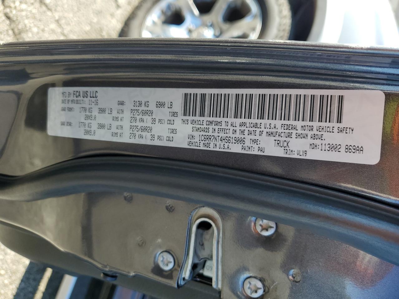 2017 Ram 1500 Laramie VIN: 1C6RR7NT4HS619006 Lot: 84283045