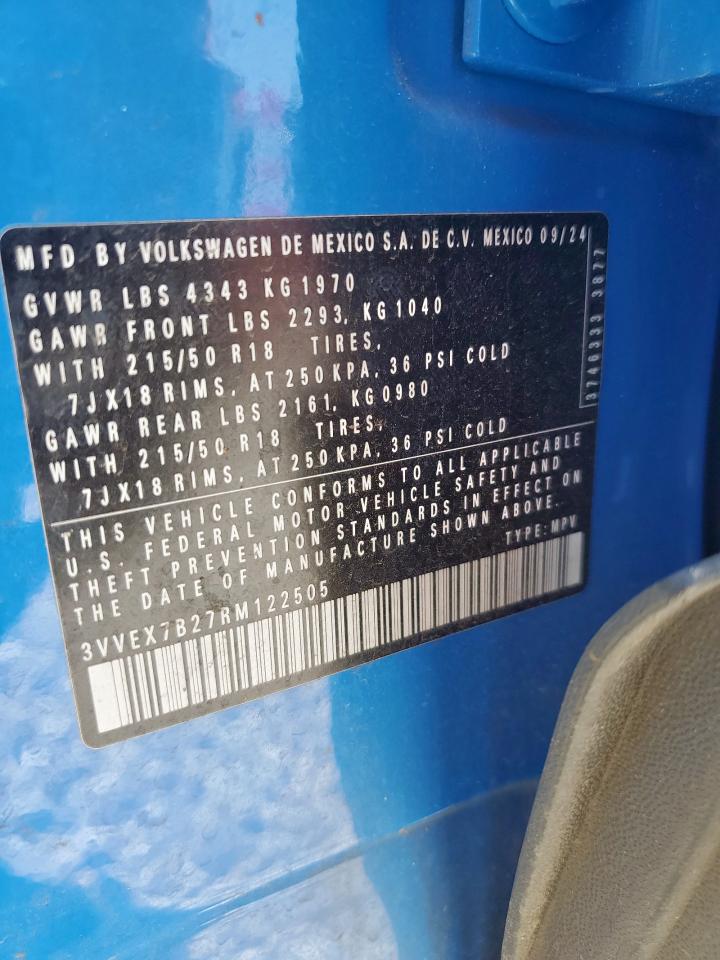 2024 Volkswagen Taos Se VIN: 3VVEX7B27RM122505 Lot: 71489955