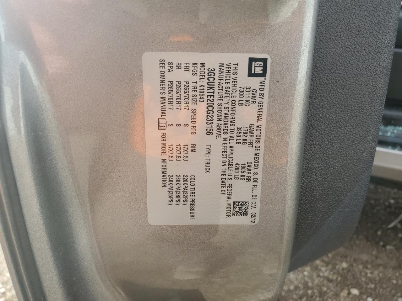 2012 Chevrolet Silverado K1500 Ltz VIN: 3GCUKTE20CG233156 Lot: 81756515