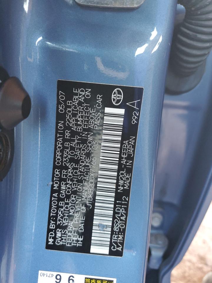 2007 Toyota Prius VIN: JTDKB20UX77661103 Lot: 81930285