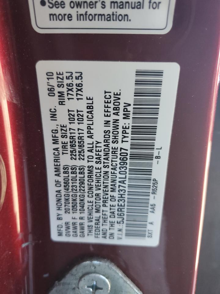 2010 Honda Cr-V Lx VIN: 5J6RE3H37AL039607 Lot: 68960265