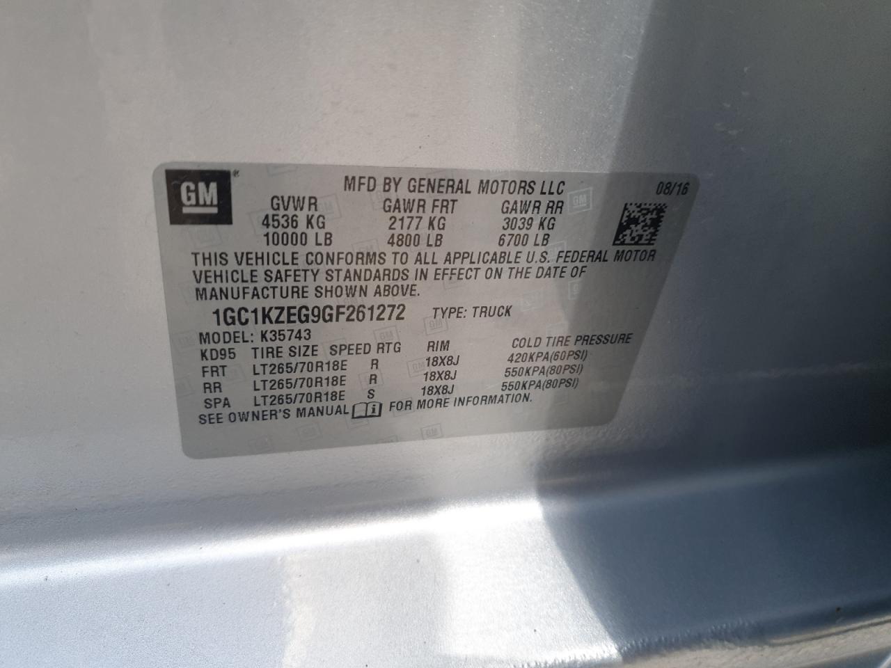 2016 Chevrolet Silverado K3500 Lt VIN: 1GC1KZEG9GF261272 Lot: 71470555