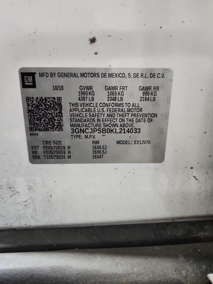 2019 Chevrolet Trax 1Lt VIN: 3GNCJPSB0KL214033 Lot: 71536945