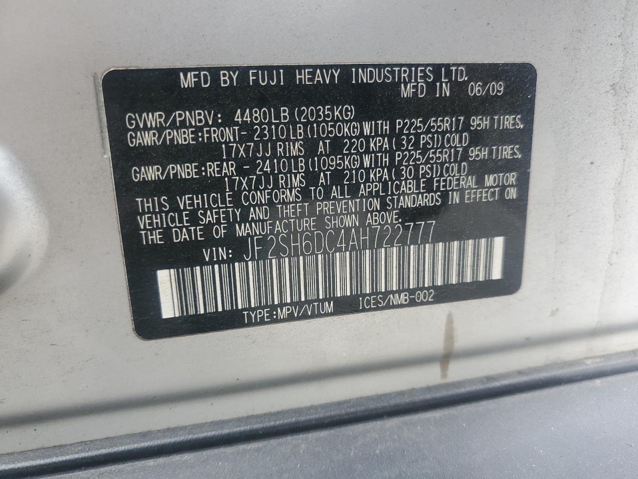 2010 Subaru Forester 2.5X Limited VIN: JF2SH6DC4AH722777 Lot: 81277055