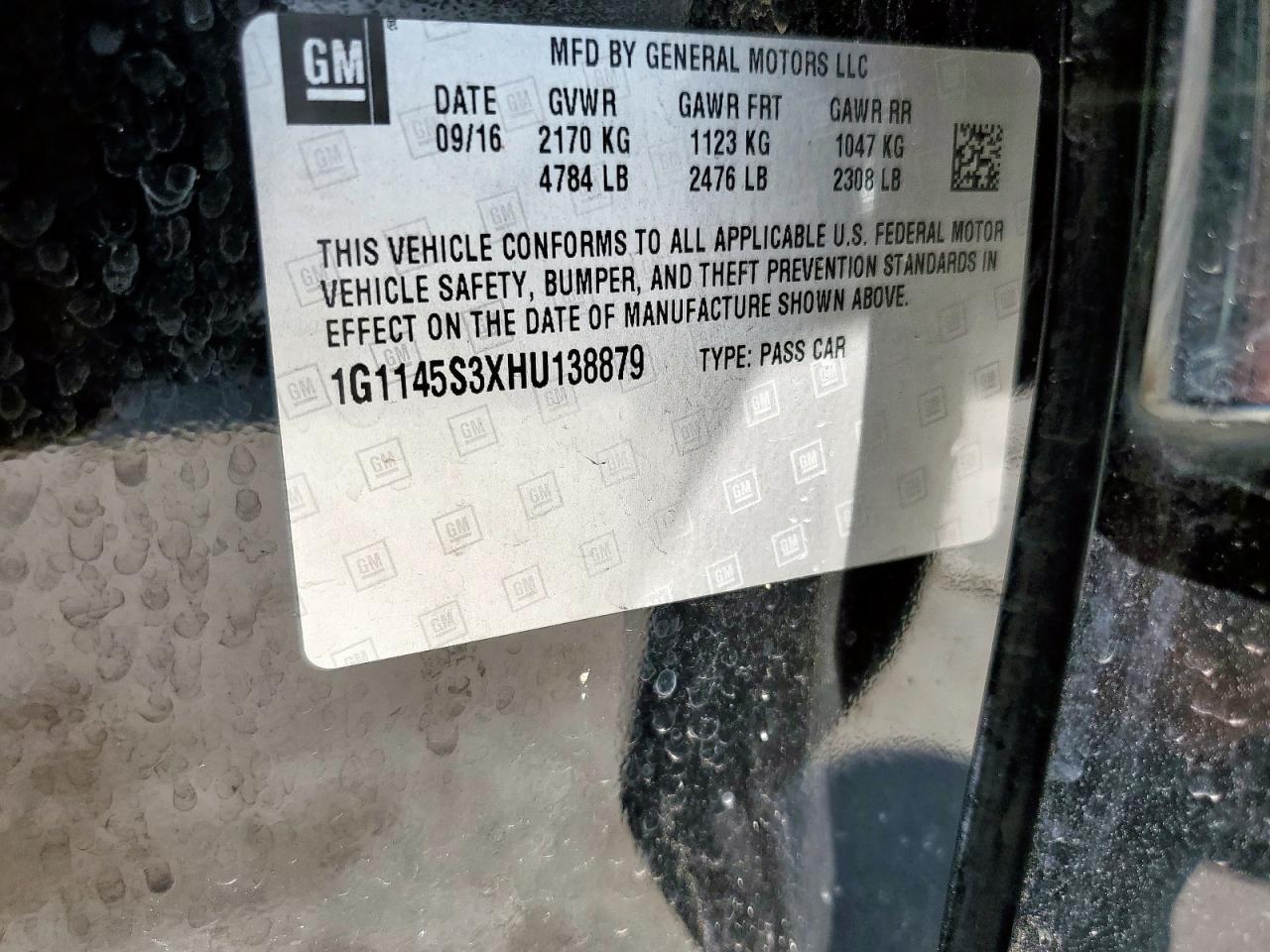 2017 Chevrolet Impala Premier VIN: 1G1145S3XHU138879 Lot: 71428165