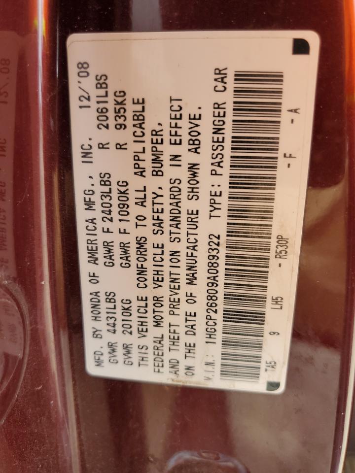 2009 Honda Accord Exl VIN: 1HGCP26809A089322 Lot: 81401825