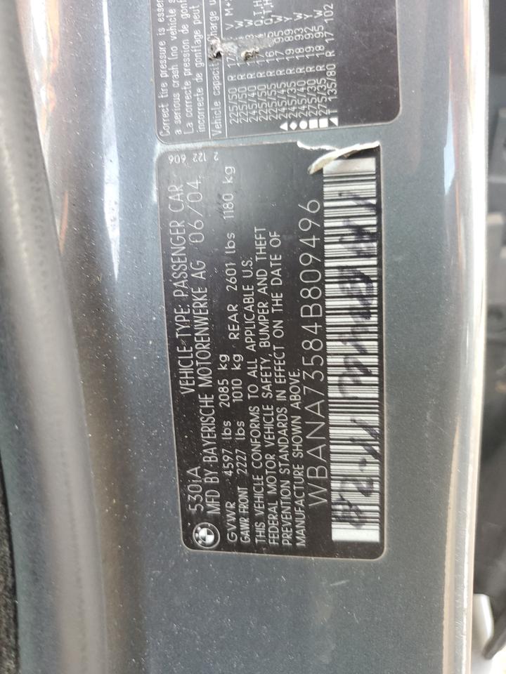 2006 BMW 530 I VIN: WBANA73584B809496 Lot: 71065645