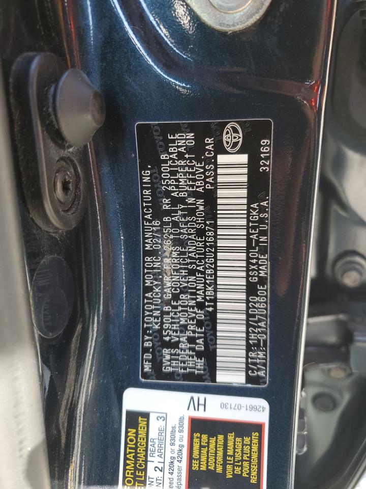 2016 Toyota Avalon Xle VIN: 4T1BK1EB2GU216871 Lot: 81093945