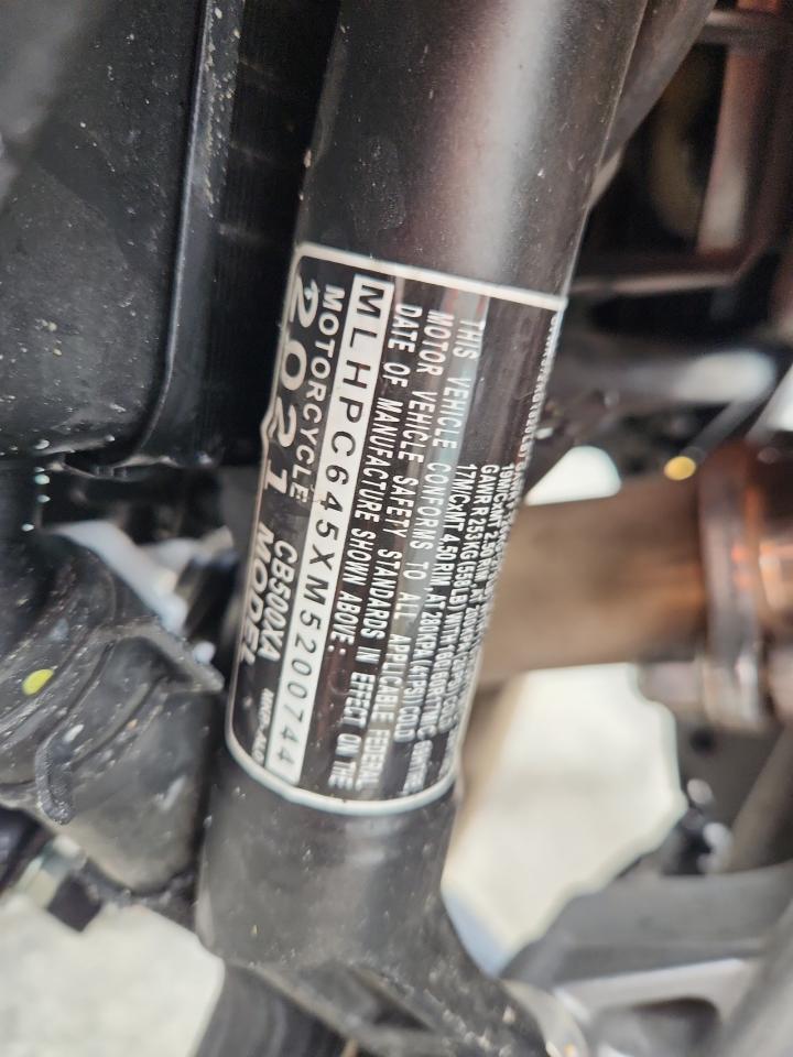 2021 Honda Cb500 Xa VIN: MLHPC645XM5200744 Lot: 80131535