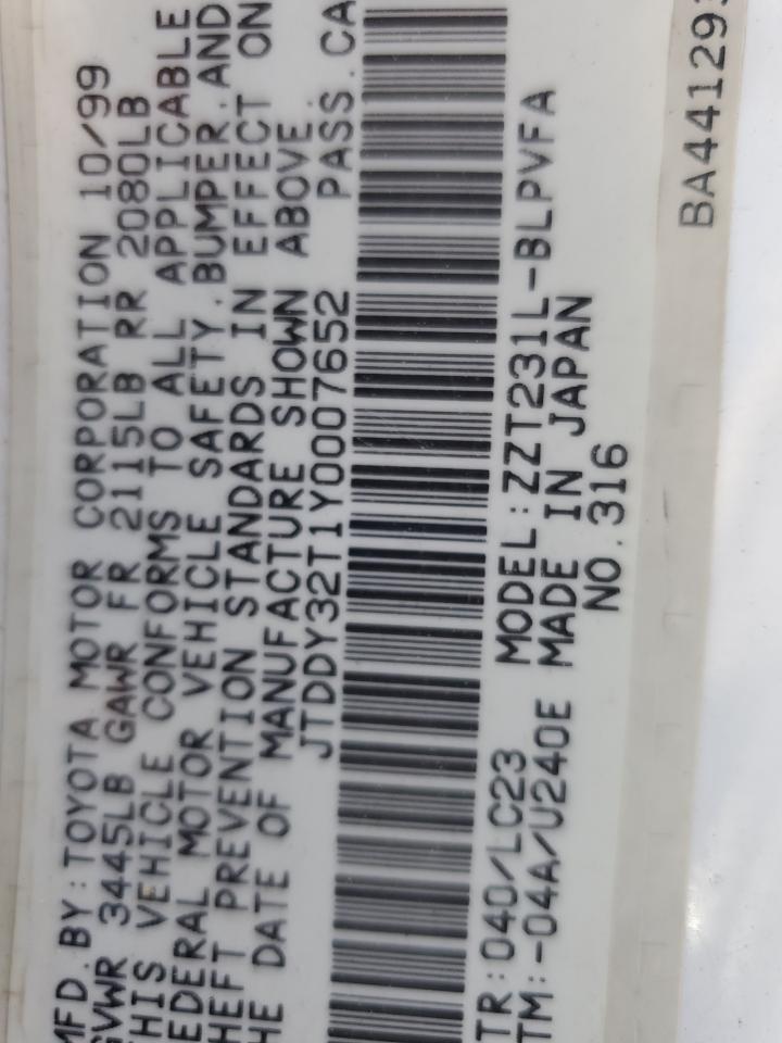 2000 Toyota Celica Gt- VIN: JTDDY32T1Y0007652 Lot: 84983035