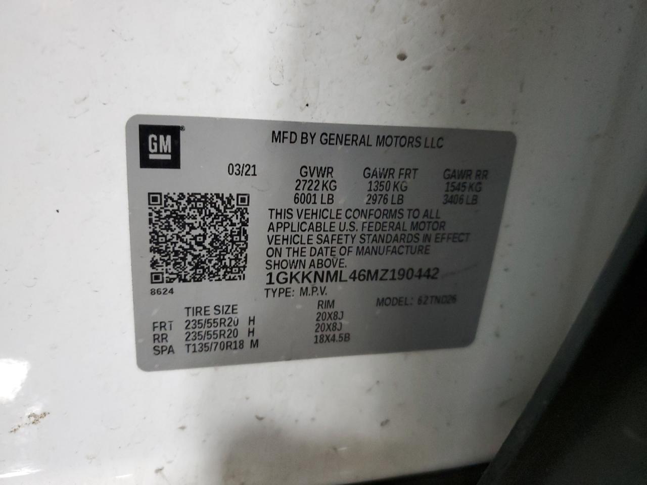 2021 GMC Acadia Slt VIN: 1GKKNML46MZ190442 Lot: 82067535