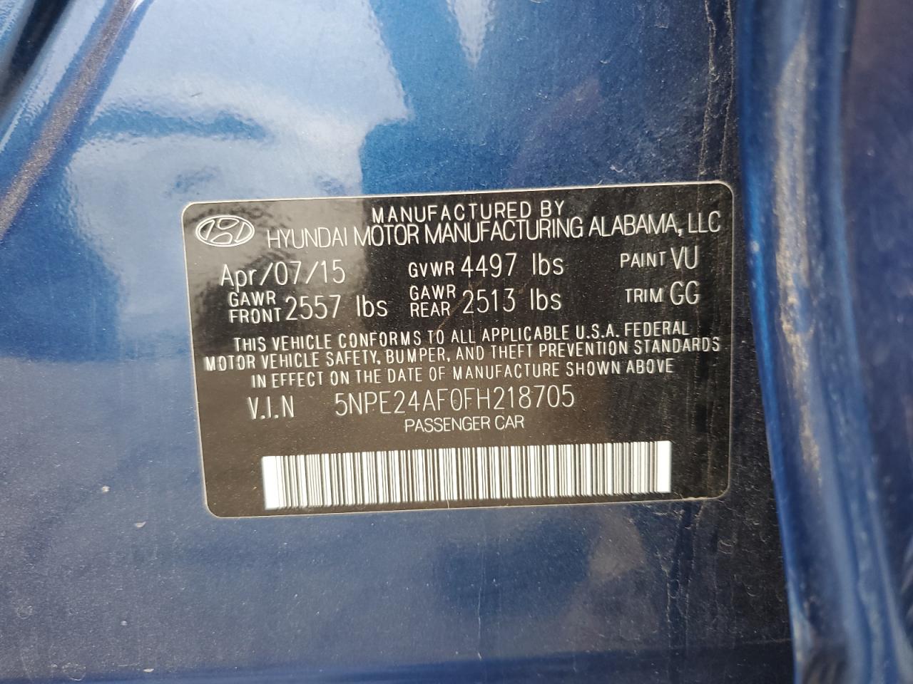 2015 Hyundai Sonata Se VIN: 5NPE24AF0FH218705 Lot: 81038525