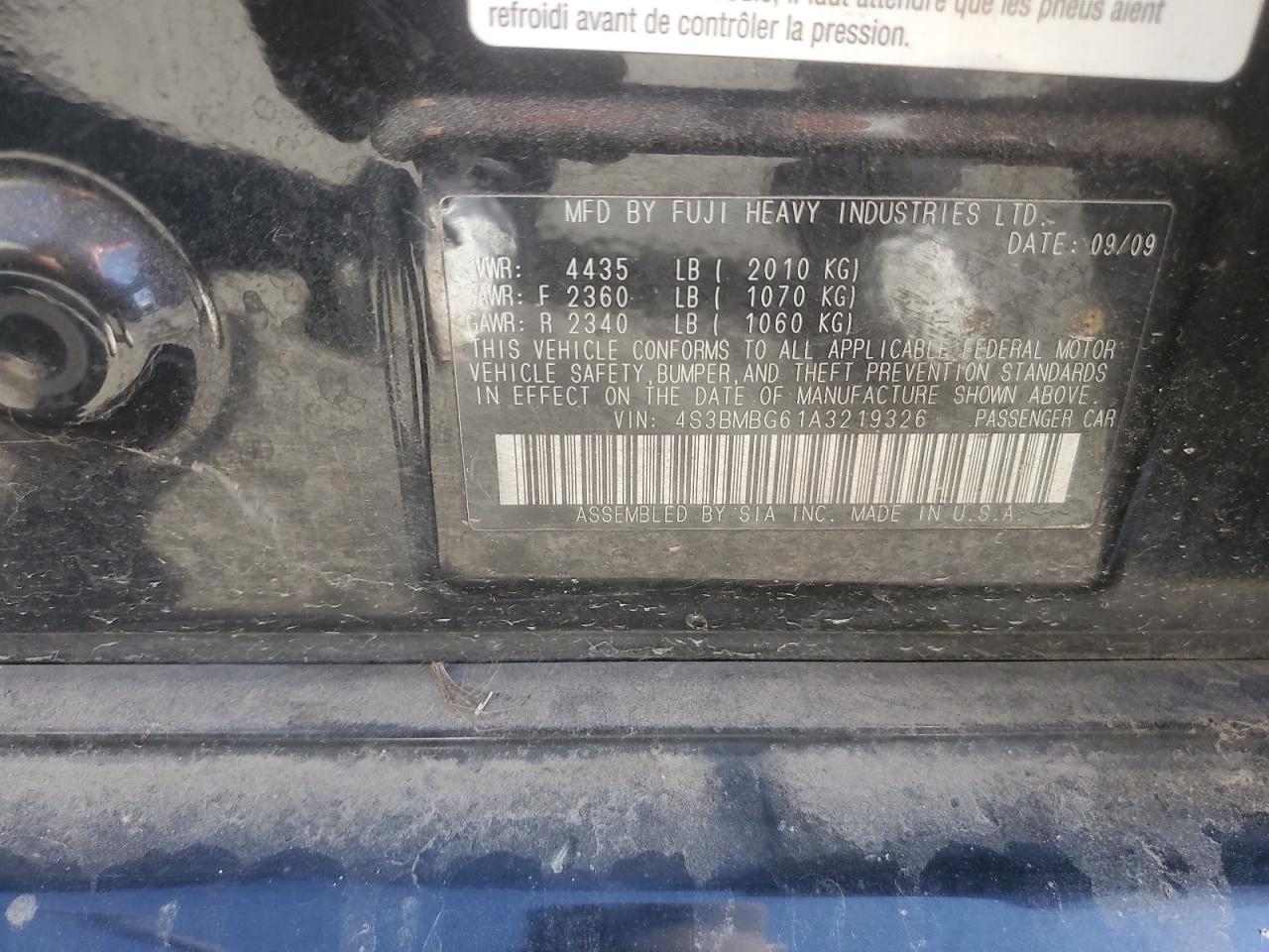 2010 Subaru Legacy 2.5I Premium VIN: 4S3BMBG61A3219326 Lot: 81646995