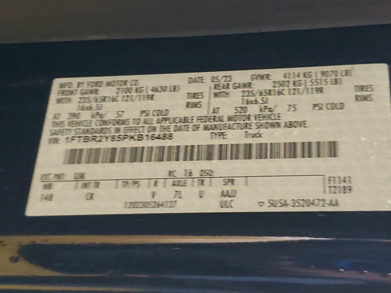 2023 Ford Transit T-250 VIN: 1FTBR2Y85PKB16488 Lot: 81321045