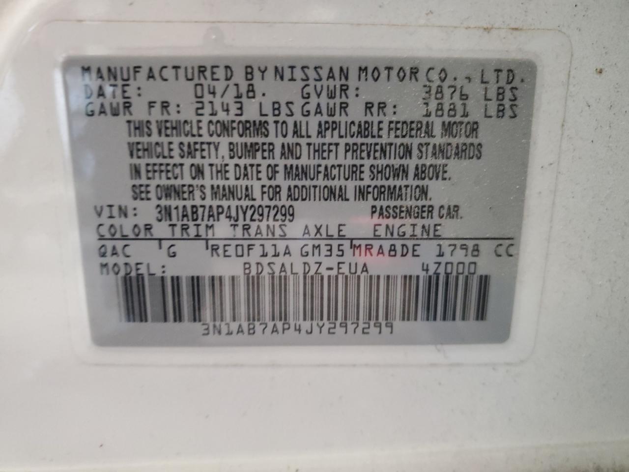 2018 Nissan Sentra S VIN: 3N1AB7AP4JY297299 Lot: 80958535