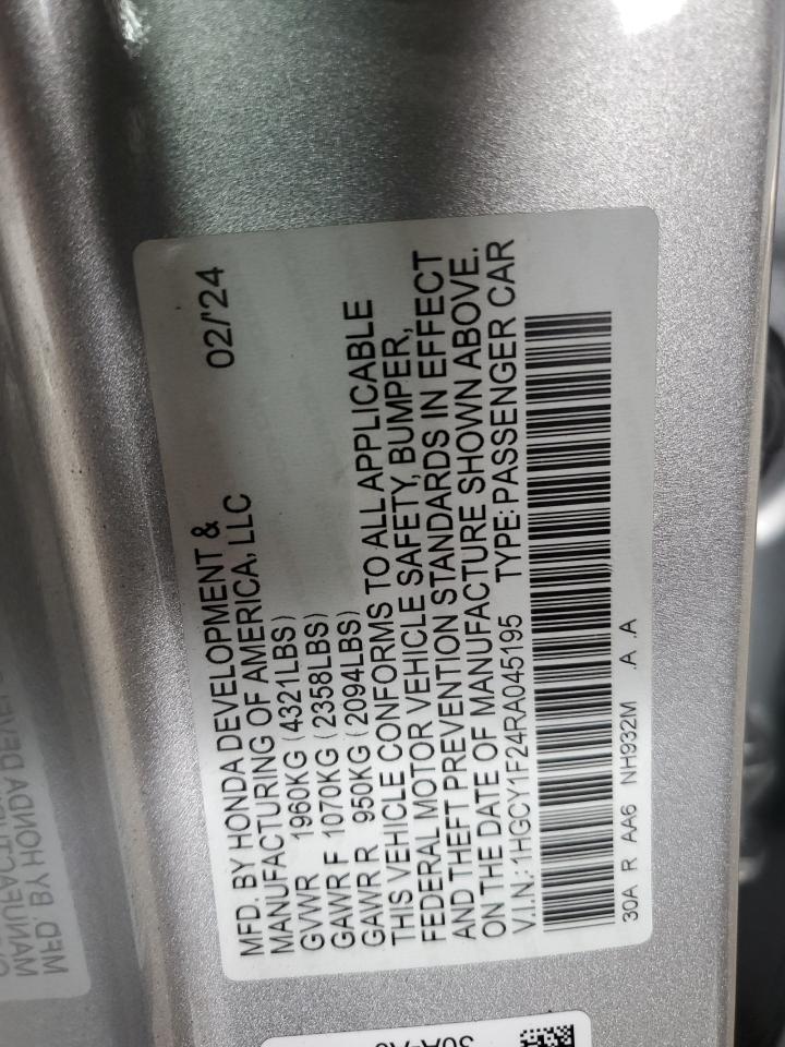 2024 Honda Accord Lx VIN: 1HGCY1F24RA045195 Lot: 80660625