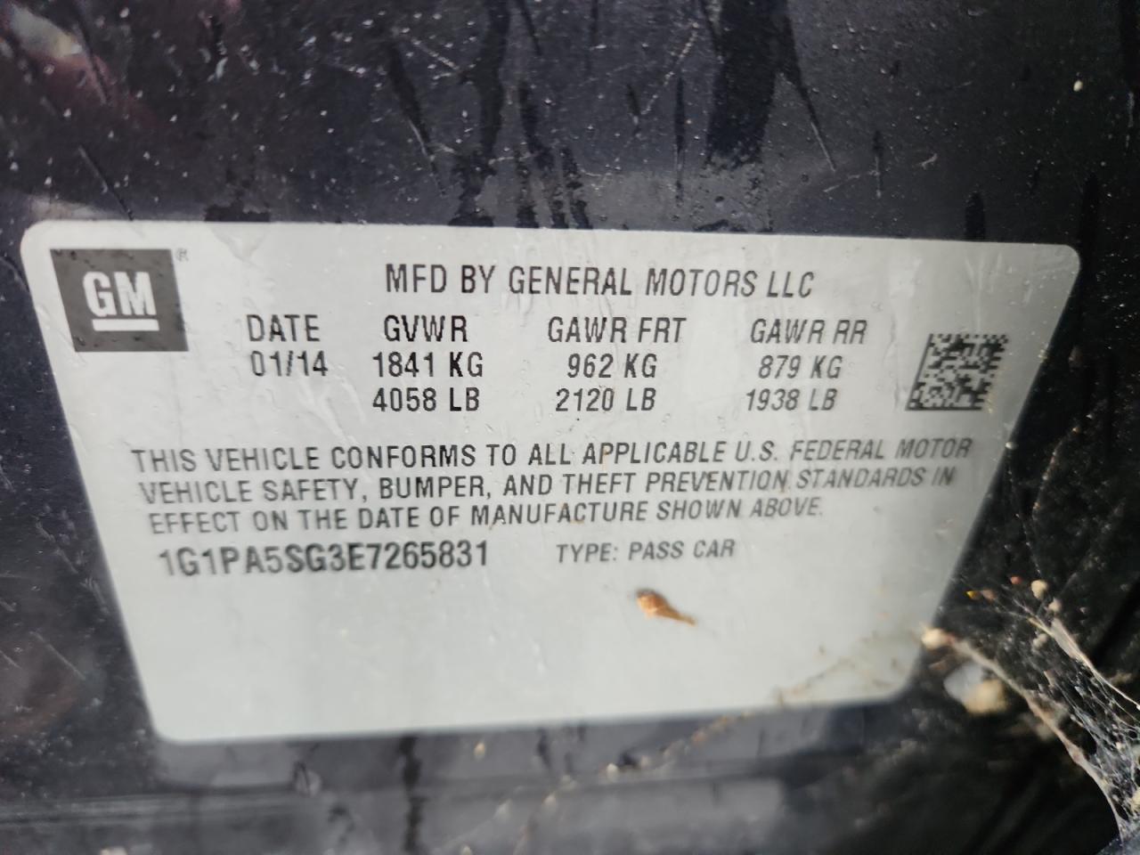 2014 Chevrolet Cruze Ls VIN: 1G1PA5SG3E7265831 Lot: 83945745