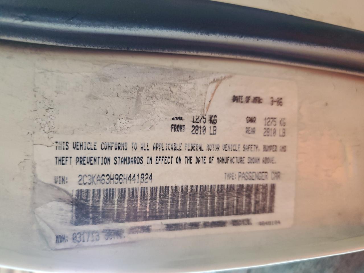 2006 Chrysler 300C VIN: 2C3KA63H96H441824 Lot: 80158875