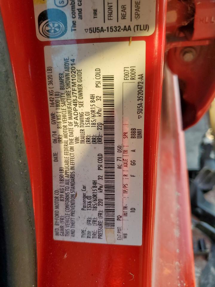 2015 Ford Fiesta Se VIN: 3FADP4BJ7FM102014 Lot: 80391455