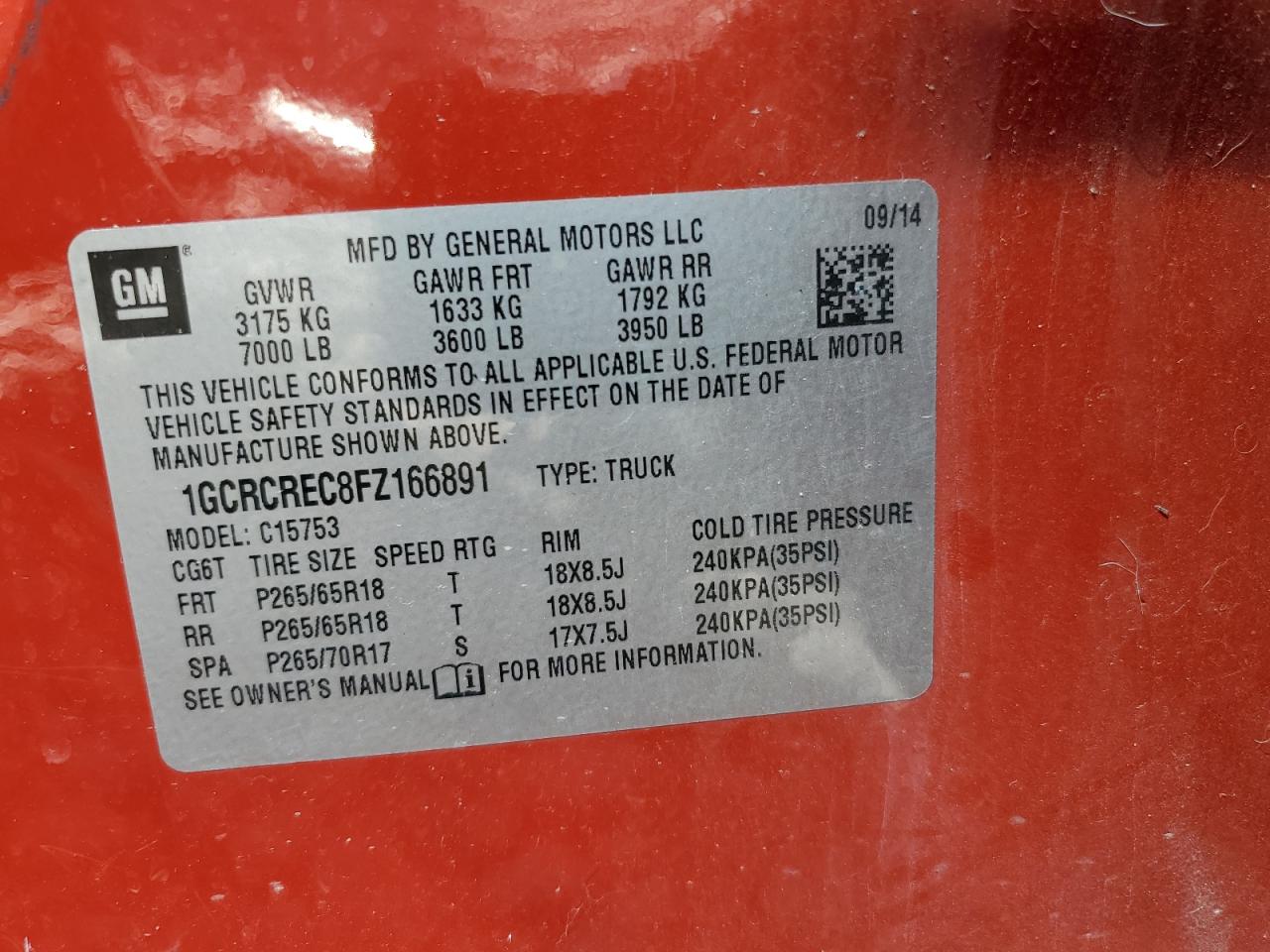 2015 Chevrolet Silverado C1500 Lt VIN: 1GCRCREC8FZ166891 Lot: 80431855