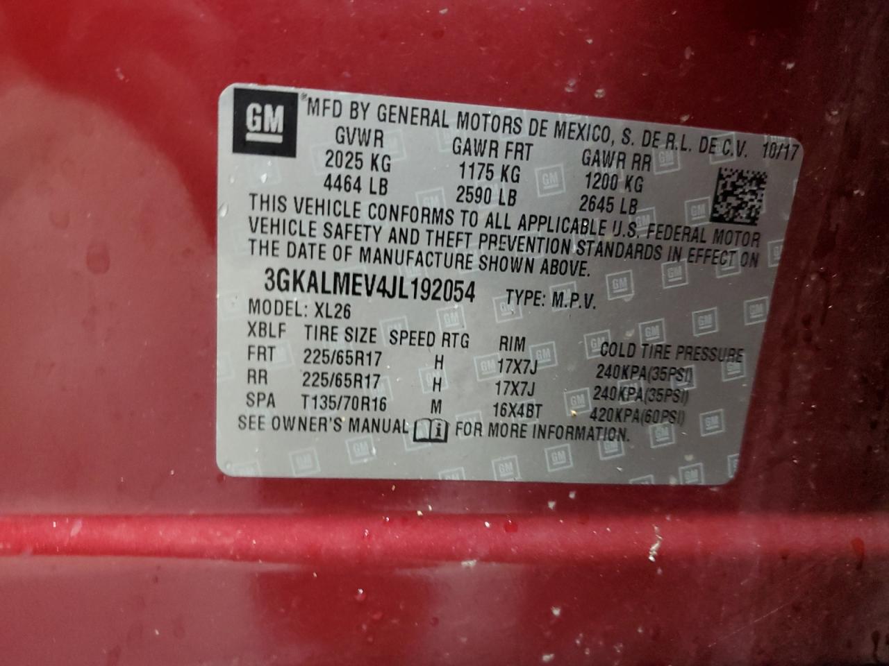 2018 GMC Terrain Sle VIN: 3GKALMEV4JL192054 Lot: 81310555