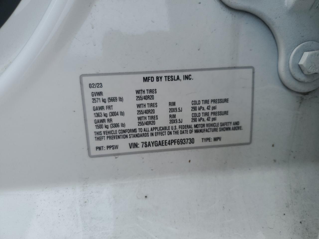 2023 Tesla Model Y VIN: 7SAYGAEE4PF693730 Lot: 81366555